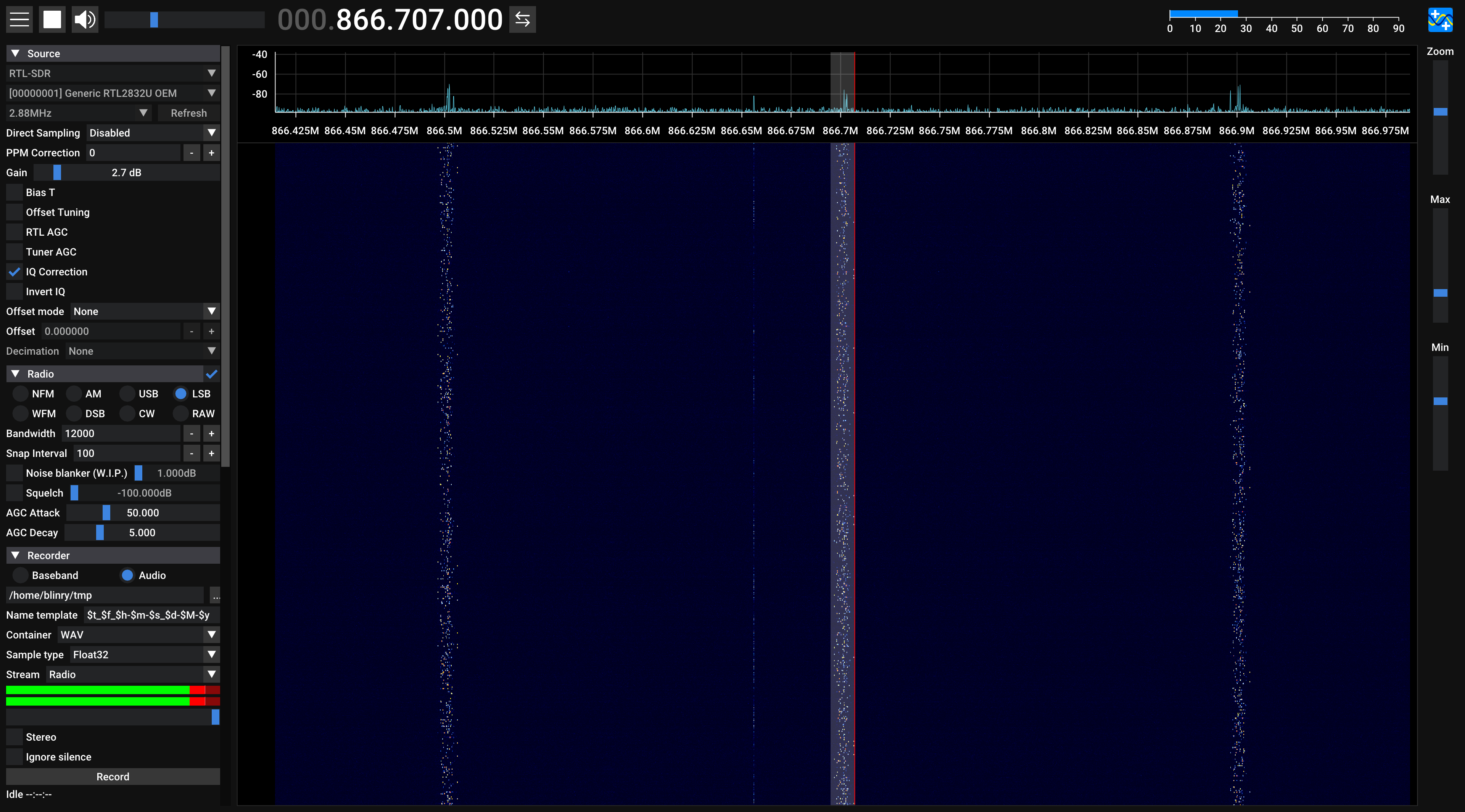 Digital chirps, separated by 200 kHz.