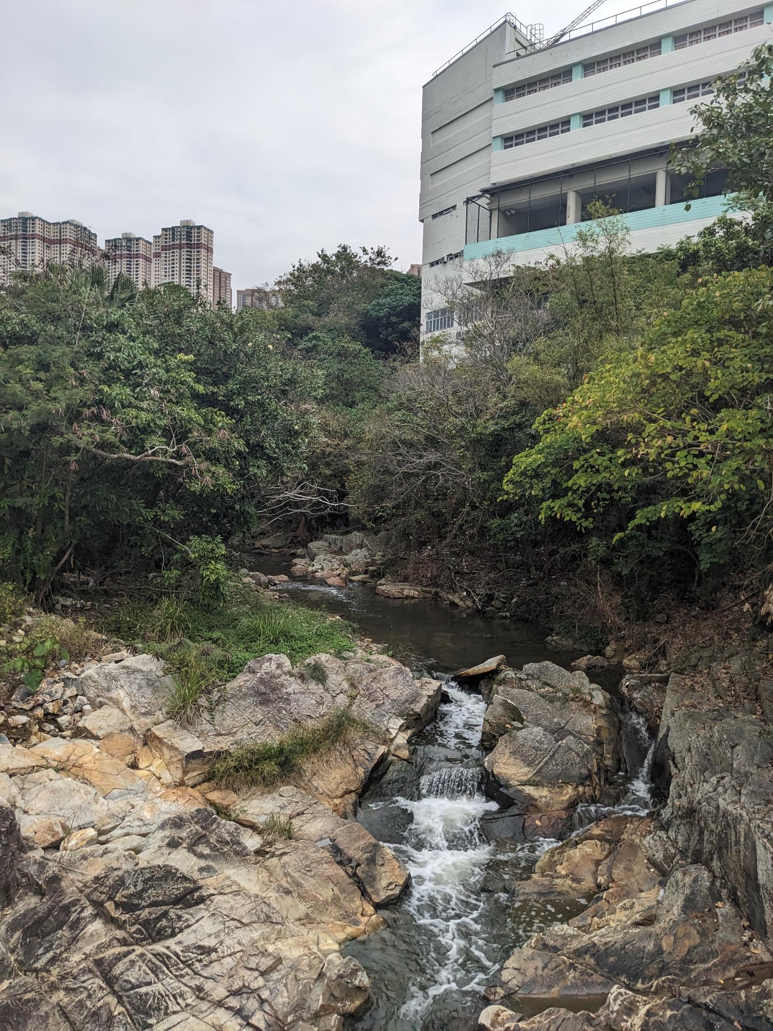 A li'l waterfall between high buildings. A li'l waterfall between high buildings.