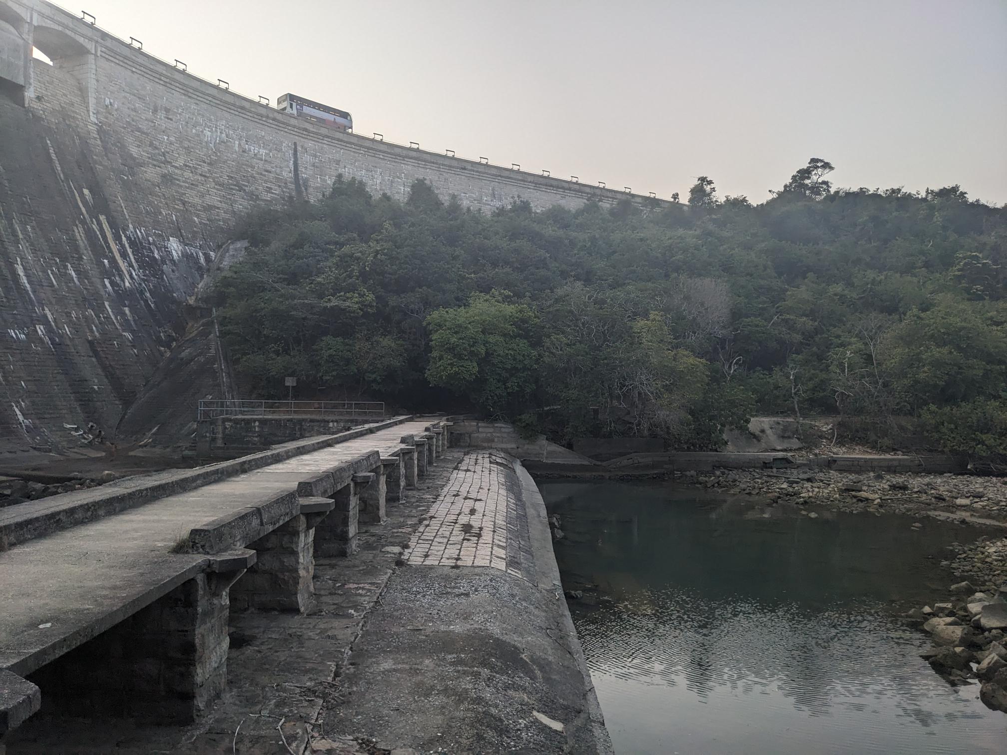 A big water dam from below. A big water dam from below.