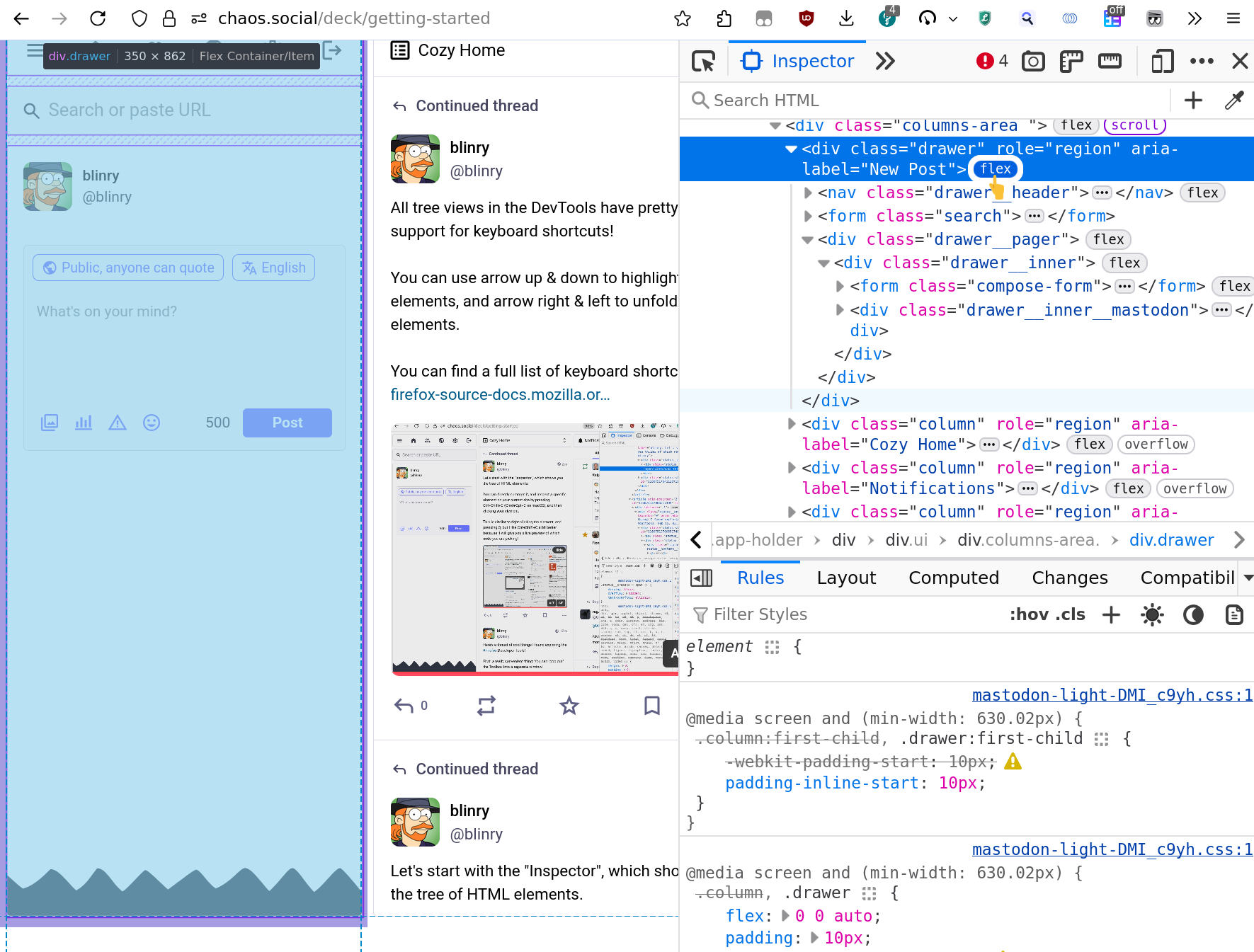 I highlight the leftmost column in the Mastodon UI using that pill.