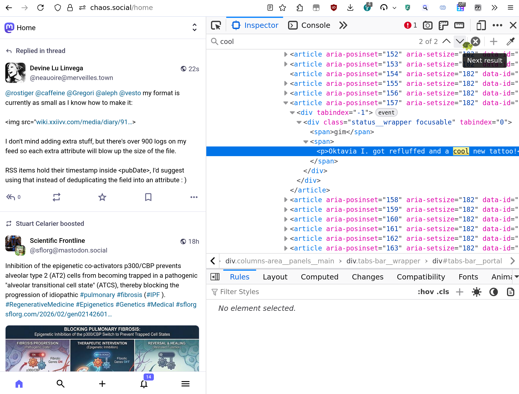 I search for "cool", and show the "Next match" button.