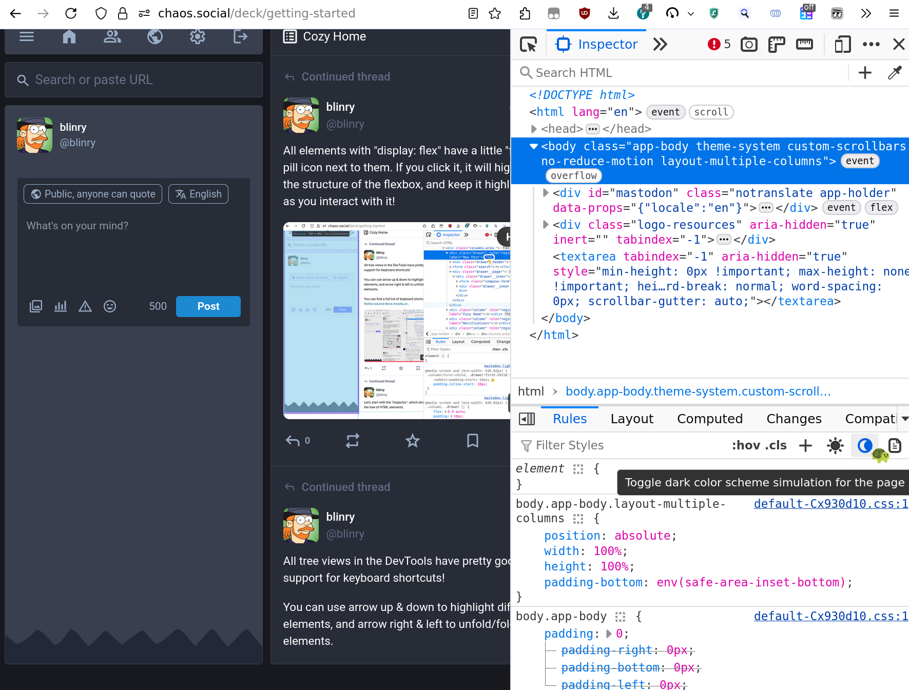 I turn Mastodon to dark mode.