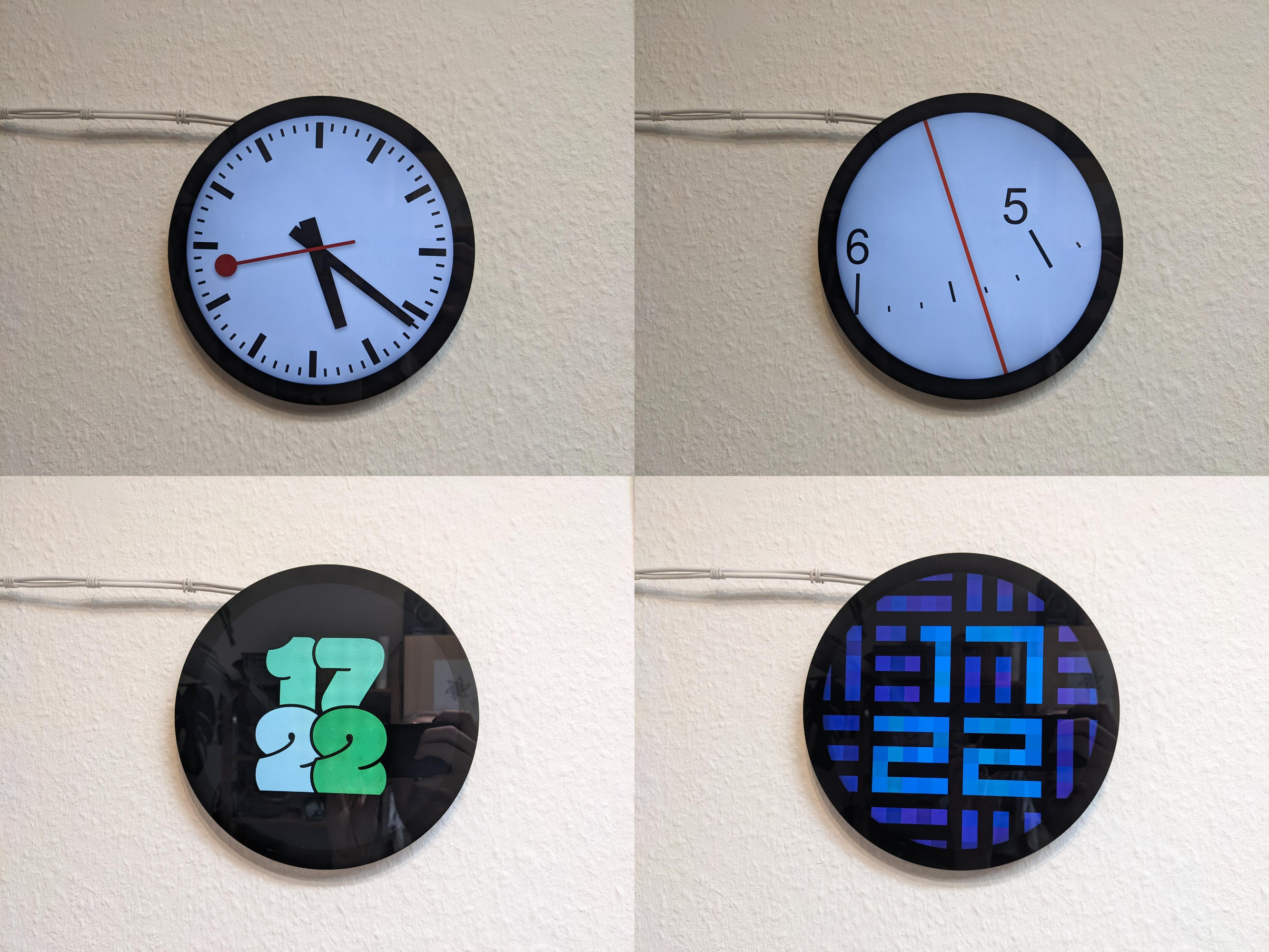 Mosaic of the screen with four different clock faces