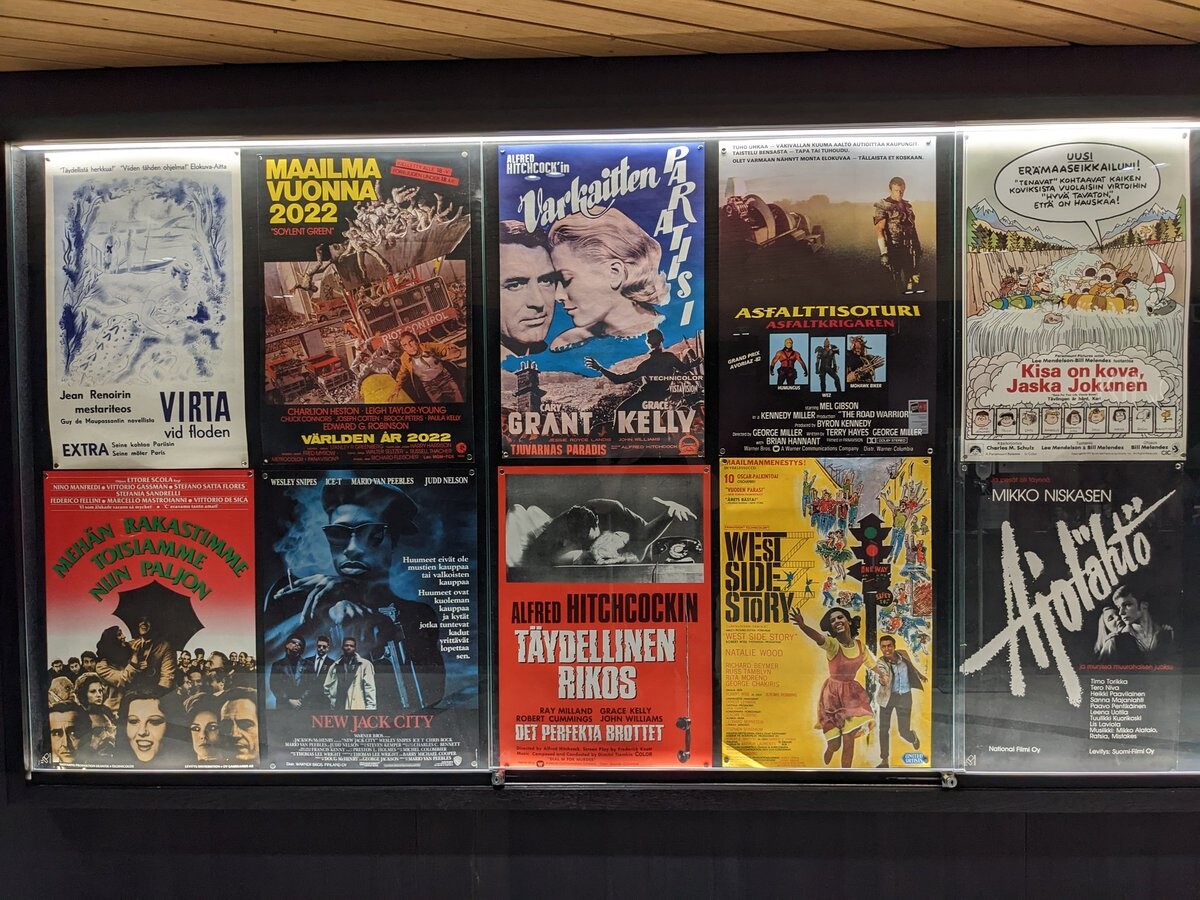 Retro-looking posters of mostly Finnish movies.
